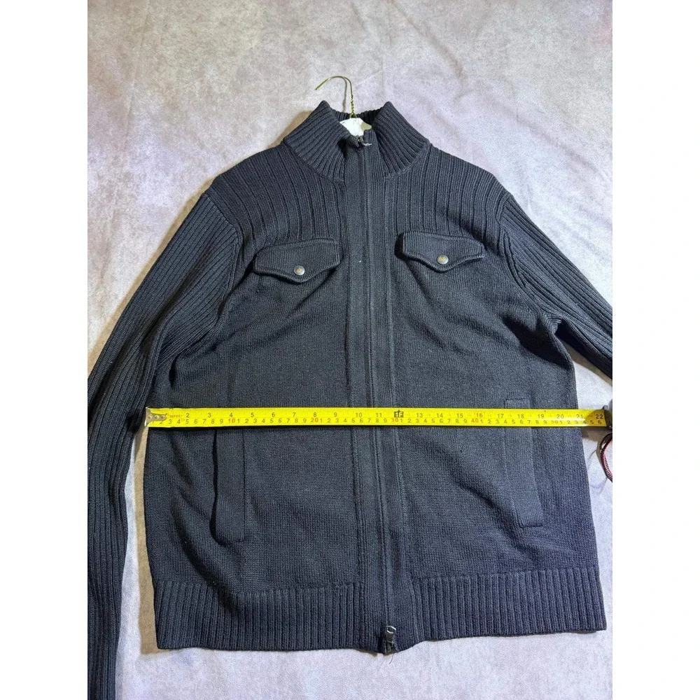 Banana Republic Mens Full Zip Cardigan Sweater Black Merino Wool Blend Size M